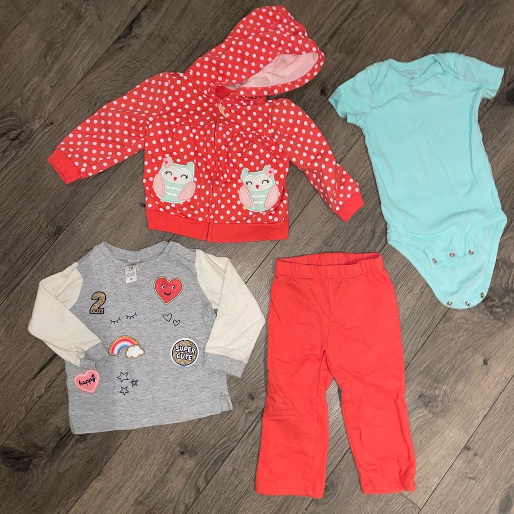 Girls 18 Month Matching Set/Outfit, Polka Dot, Owl hoodie, Teal Aqua Onesie
